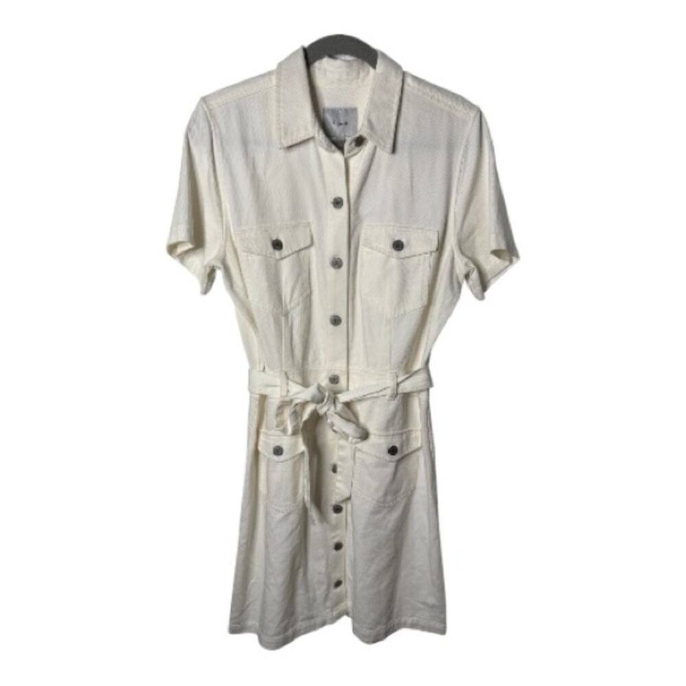 Rails White Button Front Belted Shirt Dress Medium
